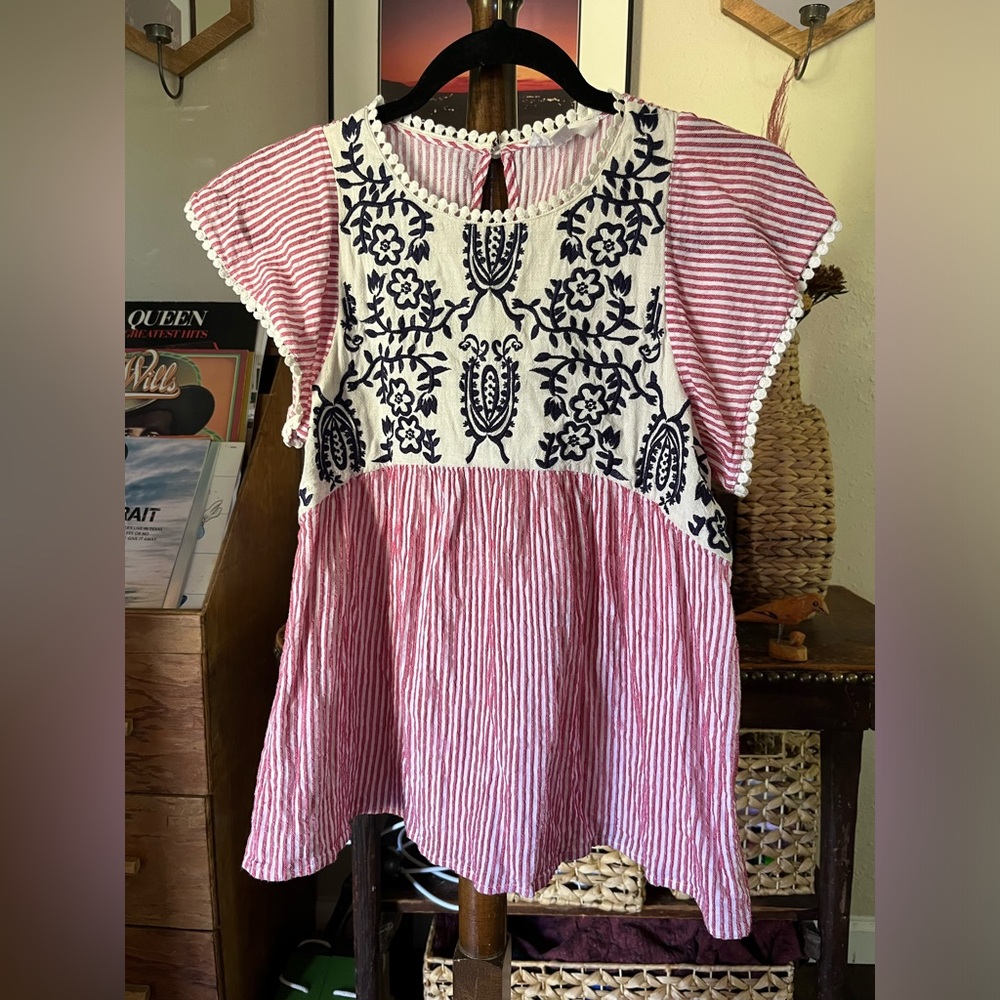 THML red, white and blue embroidered top